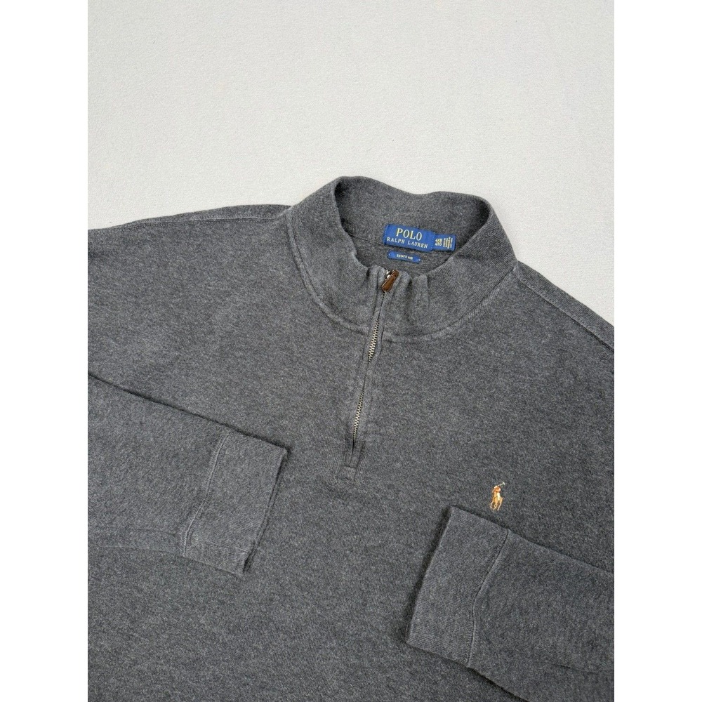 Polo Ralph Lauren Sweater Mens 4XB Gray Estate Rib 1/4 Zip Pullover Flesh Pony